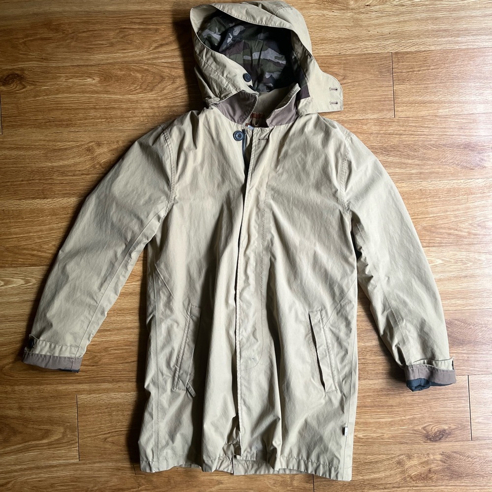 Men’s Timberland Tan Hooded Raincoat Lightweight Mid-Thigh